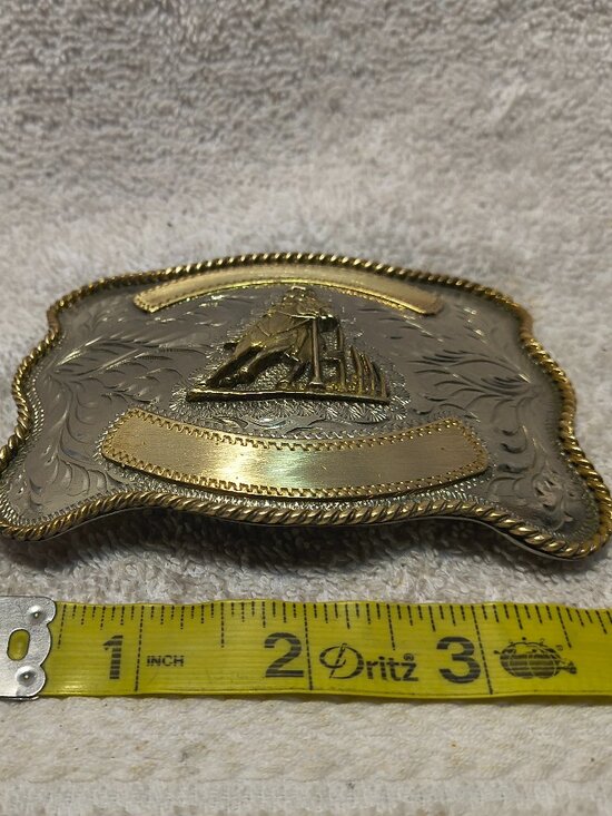Women Pole Racing Belt Buckle ADM Gold Banners Silver Engraved Great VIntage main image 8